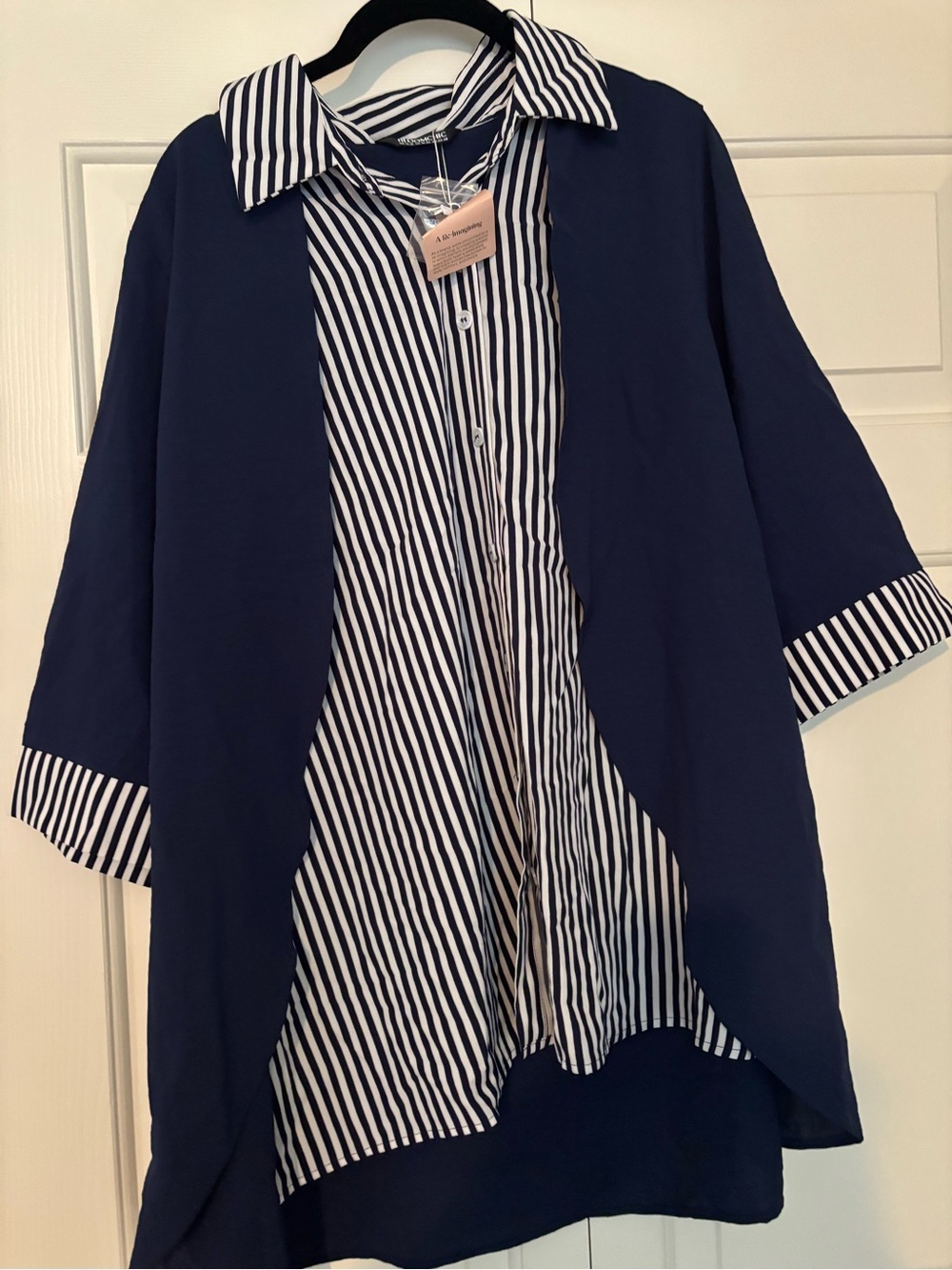 BloomChic Navy and White Striped Women’s Layered Look Top
